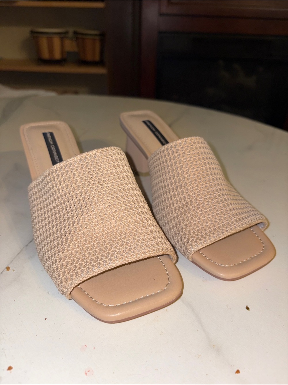French Connection Nude Beige Knit Slide Mules (Read Description)